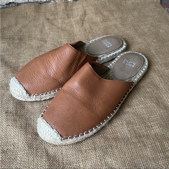 Eileen Fisher Kai Tumbled Leather Espadrille COGNAC Size 7 1/2 Sold Out - Picture 15 of 16